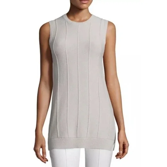 $275 NEW THEORY Meenaly Cashmere Sleeveless Off Ivory Sweater Top Blouse SIZE S - Picture 1 of 9
